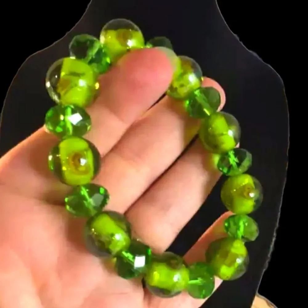 Going Green Art Glass & Flowers Stretch Bracelet